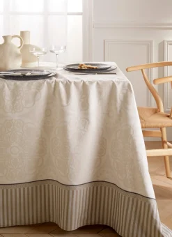 NAPPE JACQUARD EN COTON TISSÉ FIL TEINT MALT BEIGE