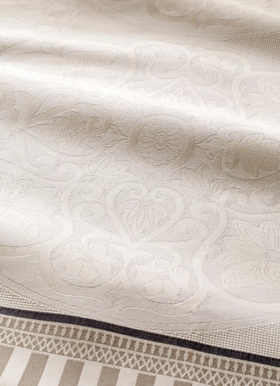 NAPPE JACQUARD EN COTON TISSÉ FIL TEINT BEIGE