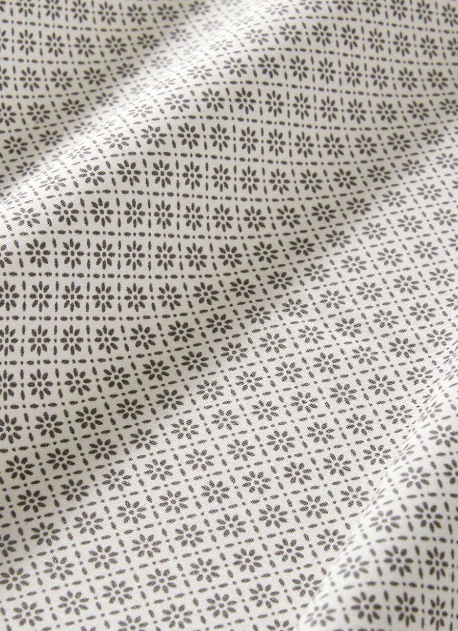 NAPPE RONDE EN COTON ENDUIT MOTIF FANTAISIE BLANC/GRIS