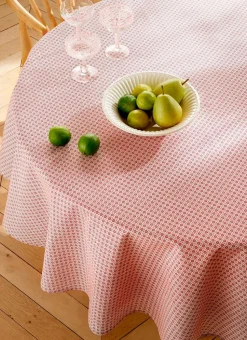 NAPPE RONDE EN COTON ENDUIT MOTIF FANTAISIE BLANC/ROUGE