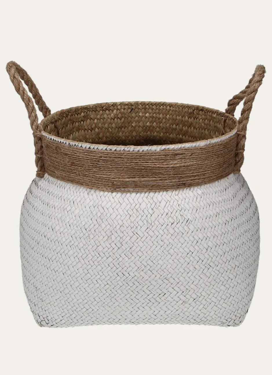 PANIER CORDE EN JONC BLANC/BEIGE