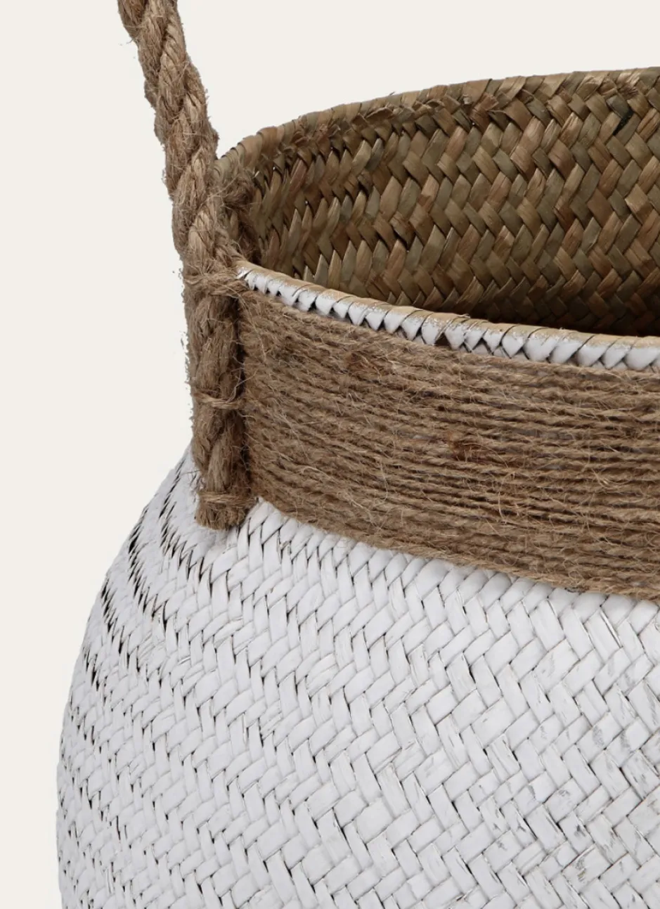 PANIER CORDE EN JONC BLANC/BEIGE