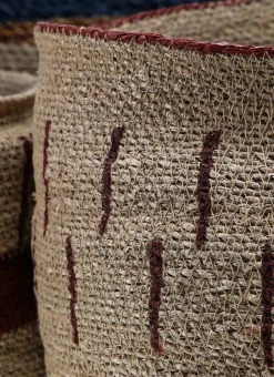 PANIER EN FIBRES NATURELLES NATUREL / BORDEAUX