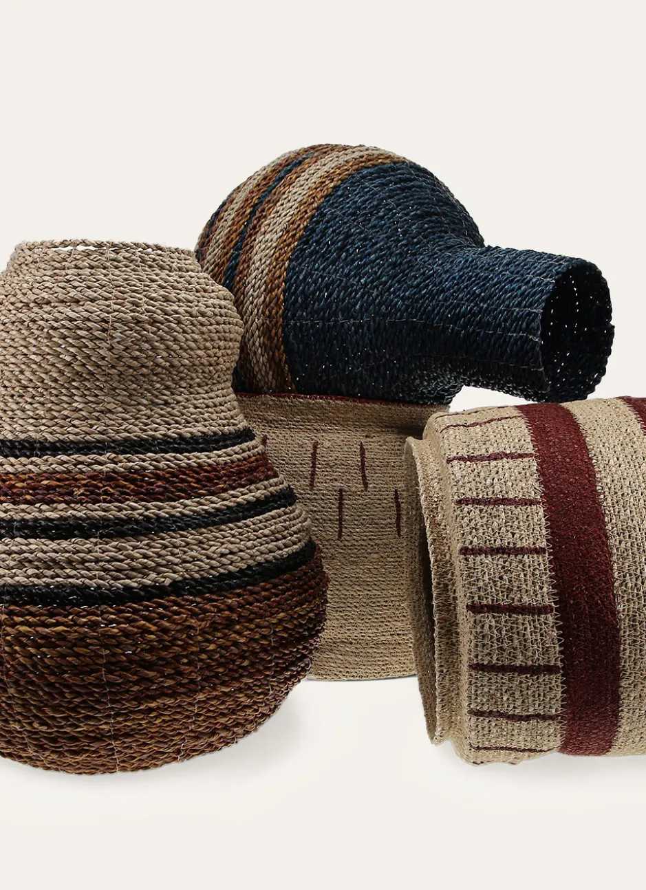 PANIER EN FIBRES NATURELLES NATUREL / BORDEAUX