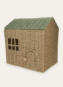 PANIER EN FORME DE MAISON EN PAPIER TRESSÉ NATUREL