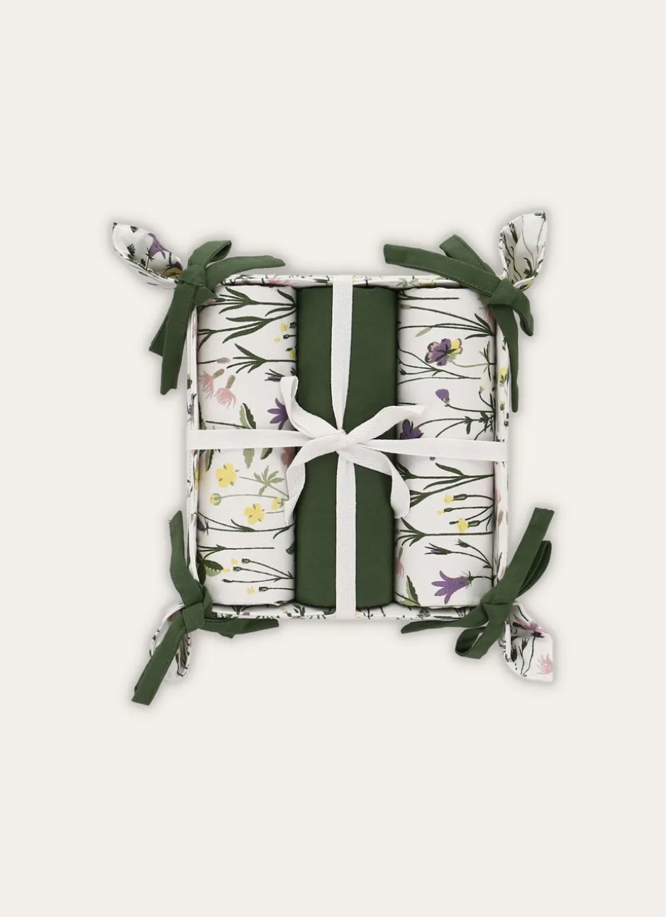 PANIÈRE DE 3 TORCHONS EN COTON MOTIF VÉGÉTAL MULTICOLORE