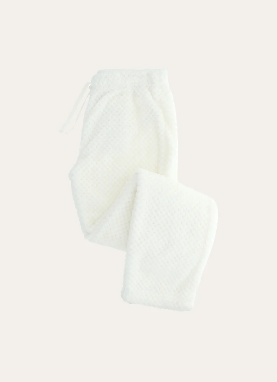 PANTALON DE PYJAMA EN POLAIRE FAÇON MOUTON ÉCRU