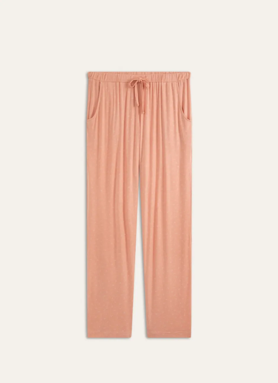 PANTALON DROIT CORAIL POIS BLANC