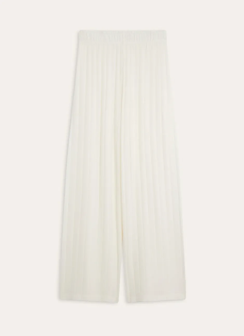 PANTALON DROIT ET LARGE EN MAILLE DOUCE ECRU