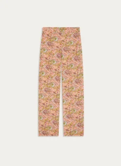 PANTALON EN VISCOSE IMPRIMÉE FLORAL NOUR CORAIL