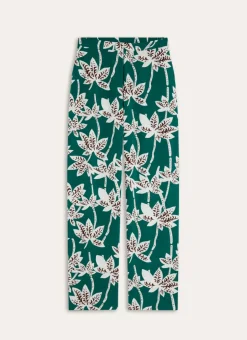 PANTALON EN VISCOSE IMPRIMÉE PALMIERS vert