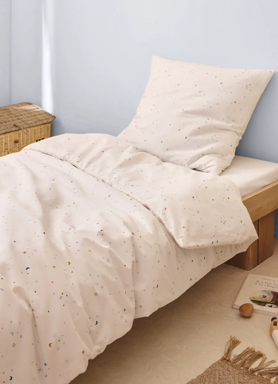 PARURE DE LIT ENFANT EN COTON MOTIF ÉTOILES ÉCRU