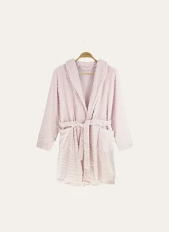 PEIGNOIR COURT EN VELOURS POLAIRE ROSE PÂLE