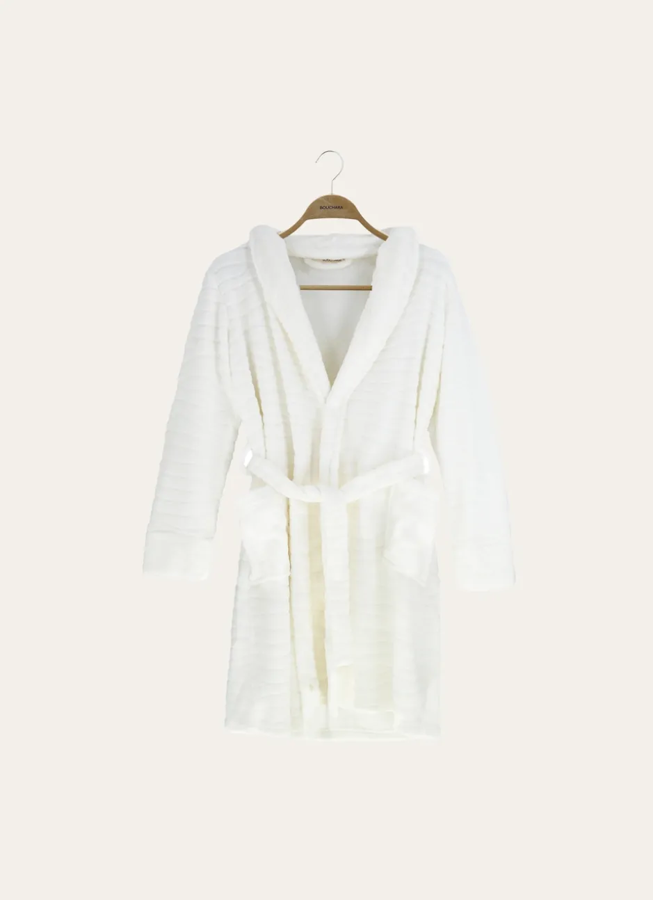 PEIGNOIR COURT EN VELOURS POLAIRE ECRU