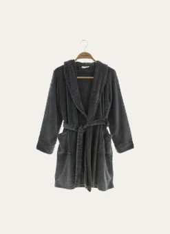 PEIGNOIR COURT EN VELOURS POLAIRE CHARBON