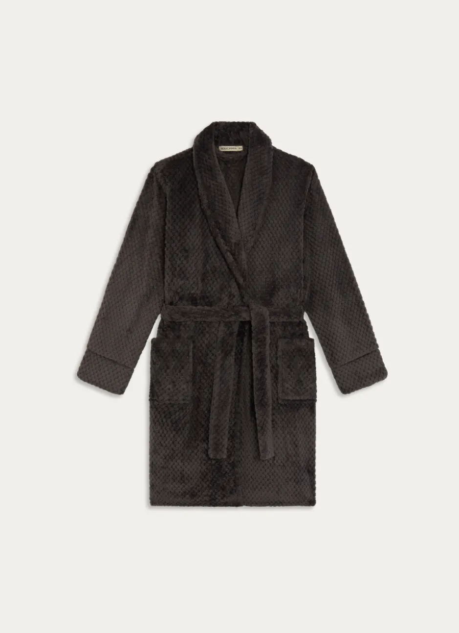 PEIGNOIR EN POLAIRE EMBOSSÉ MOUTO GRIS ANTHRACITE