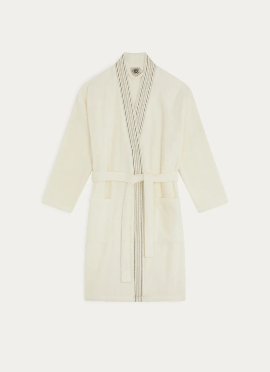 PEIGNOIR KIMONO À BANDE DÉCORATIVE IVOIRE