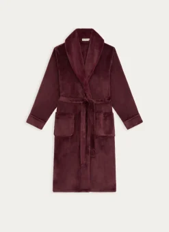 PEIGNOIR POLAIRE AVEC COL EN FAUSSE FOURRURE BORDEAUX