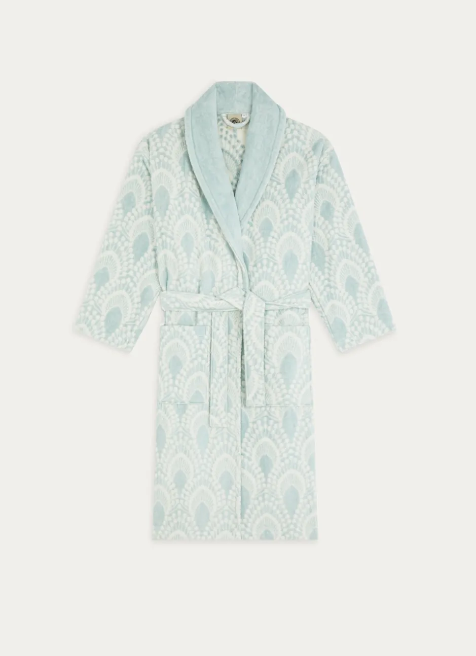 PEIGNOIR SERENA EN JACQUARD COL CHÂLE BLEU CLAIR