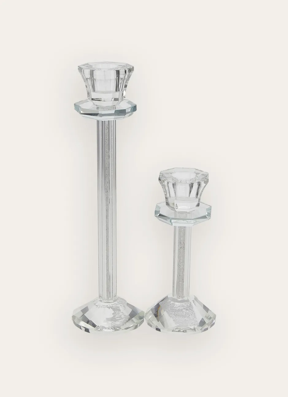 PETIT BOUGEOIR EN VERRE TRAVAILLÉ AVEC CRISTAUX TRANSPARENT