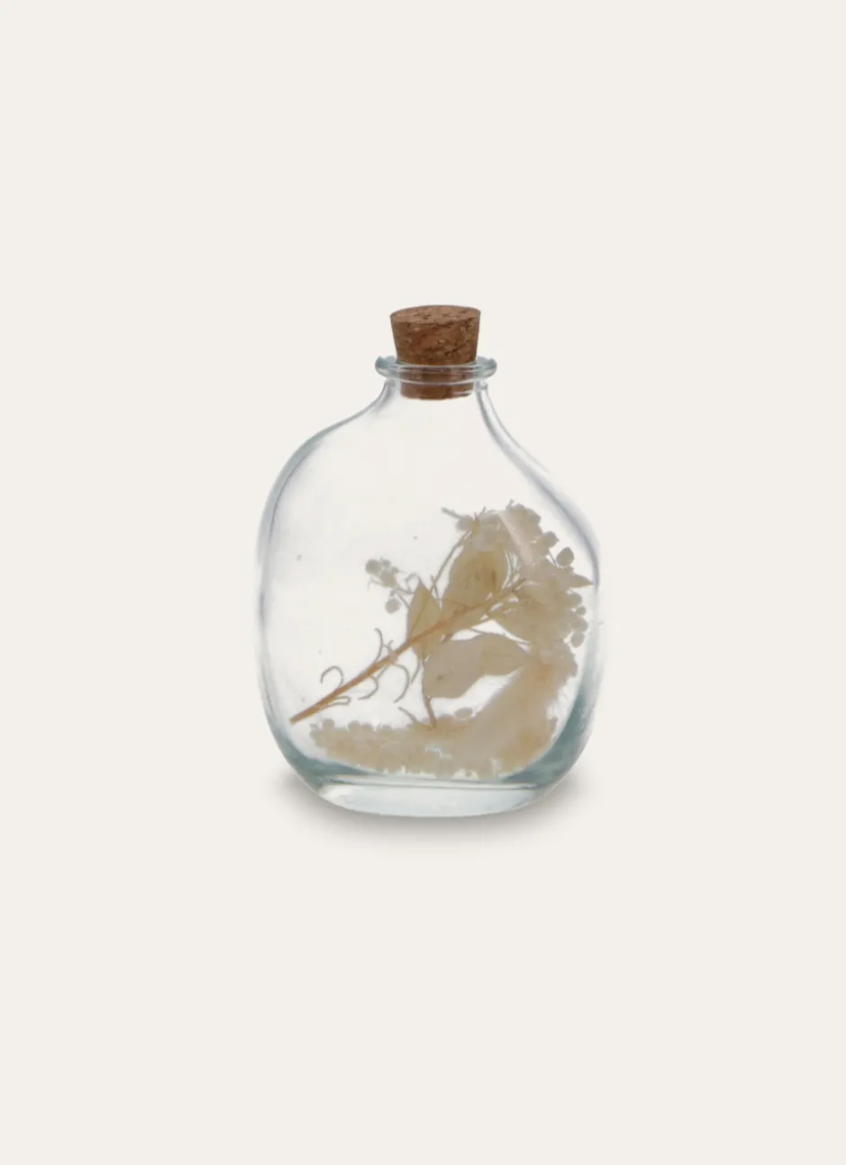 PETITE BOUTEILLE EN VERRE AVEC FLEURS SÉCHÉES TRANSPARENT