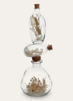 PETITE BOUTEILLE EN VERRE AVEC FLEURS SÉCHÉES TRANSPARENT