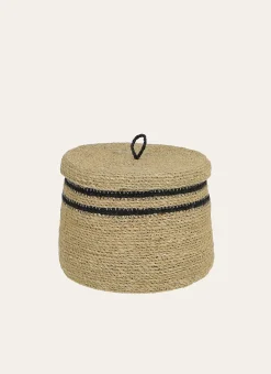 PETIT PANIER EN FIBRES NATURELLES AVEC COUVERCLE NATUREL / NOIR