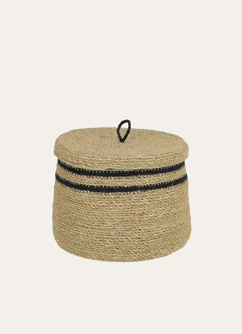 PETIT PANIER EN FIBRES NATURELLES AVEC COUVERCLE NATUREL / NOIR