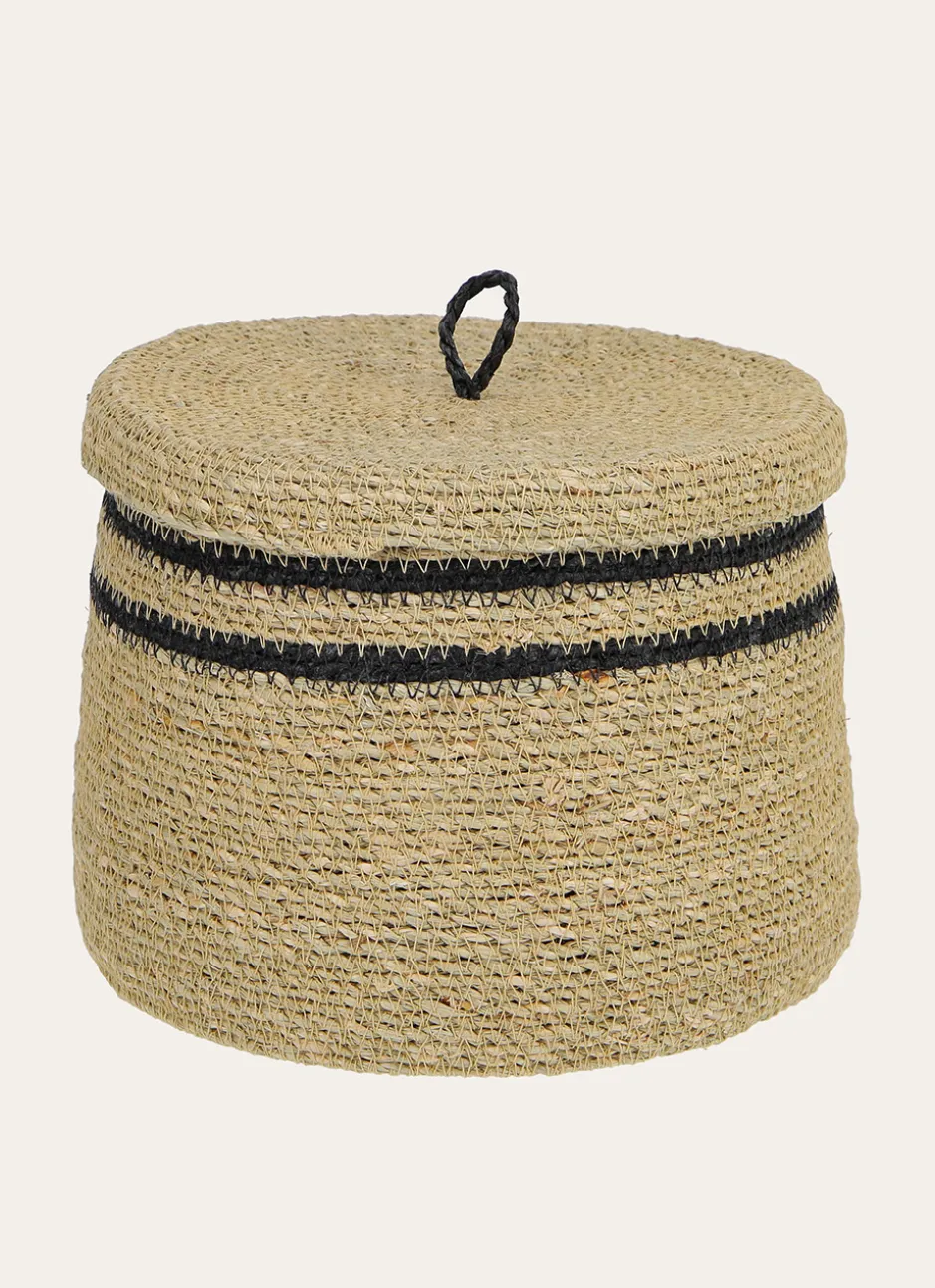 PETIT PANIER EN FIBRES NATURELLES AVEC COUVERCLE NATUREL / NOIR