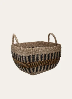 PETIT PANIER TRESSÉ AVEC ANSES NATUREL/NOIR/JAUNE