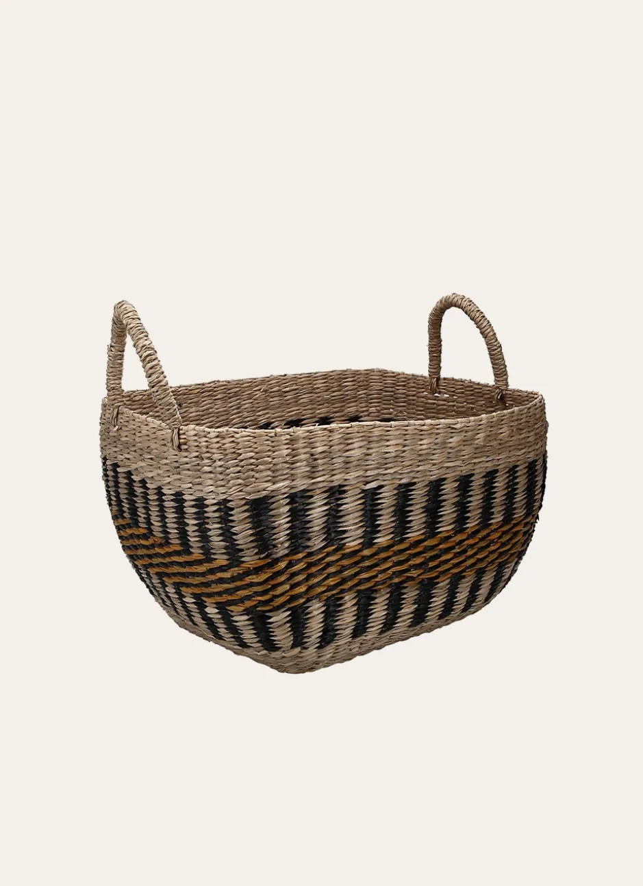 PETIT PANIER TRESSÉ AVEC ANSES NATUREL/NOIR/JAUNE