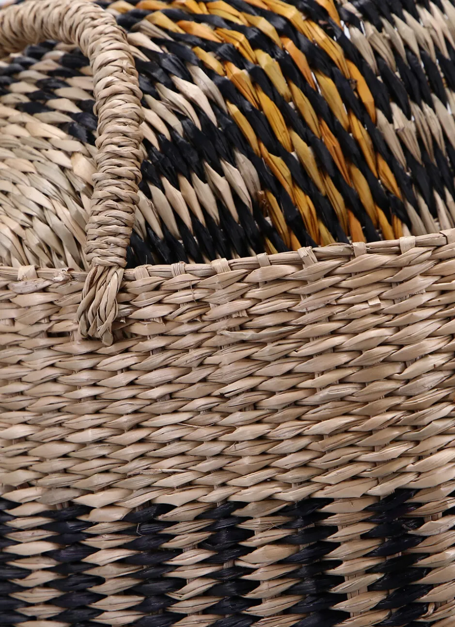PETIT PANIER TRESSÉ AVEC ANSES NATUREL/NOIR/JAUNE