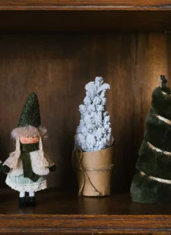 PETIT SAPIN DÉCORATIF EFFET FOURRURE AVEC RUBAN VERT FONCE