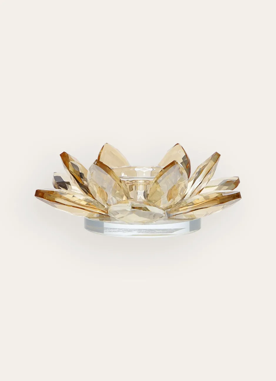 PHOTOPHORE FLEUR EN VERRE SCULPTÉ AMBRE