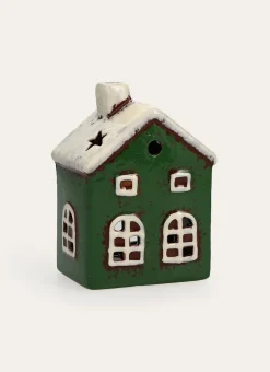PHOTOPHORE MAISON PEINTE EN DOLOMITE VERT FONCÉ