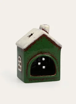PHOTOPHORE MAISON PEINTE EN DOLOMITE VERT FONCÉ
