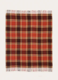 PLAID À CARREAUX AVEC FINITIONS FRANGÉES ROUILLE