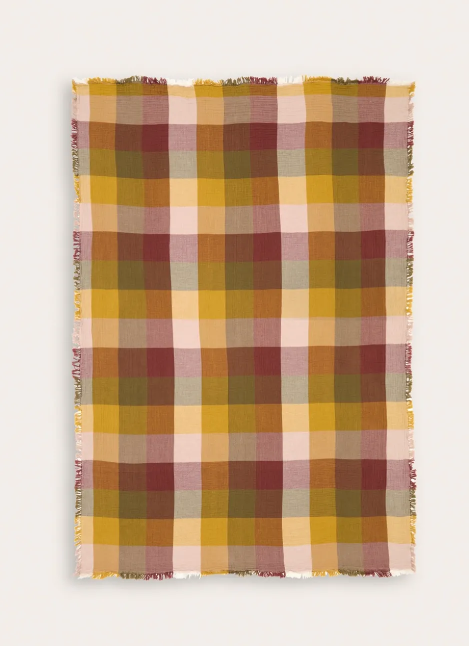 PLAID À CARREAUX EN GAZE DE COTON TISSÉ-TEINT MULTICOLORE