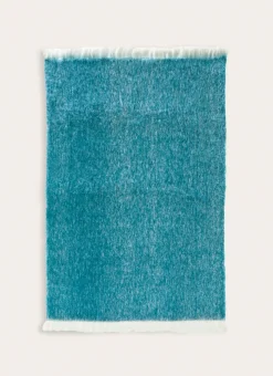 PLAID EFFET MOHAIR À FRANGES BLEU