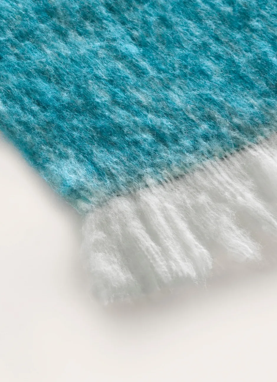 PLAID EFFET MOHAIR À FRANGES BLEU