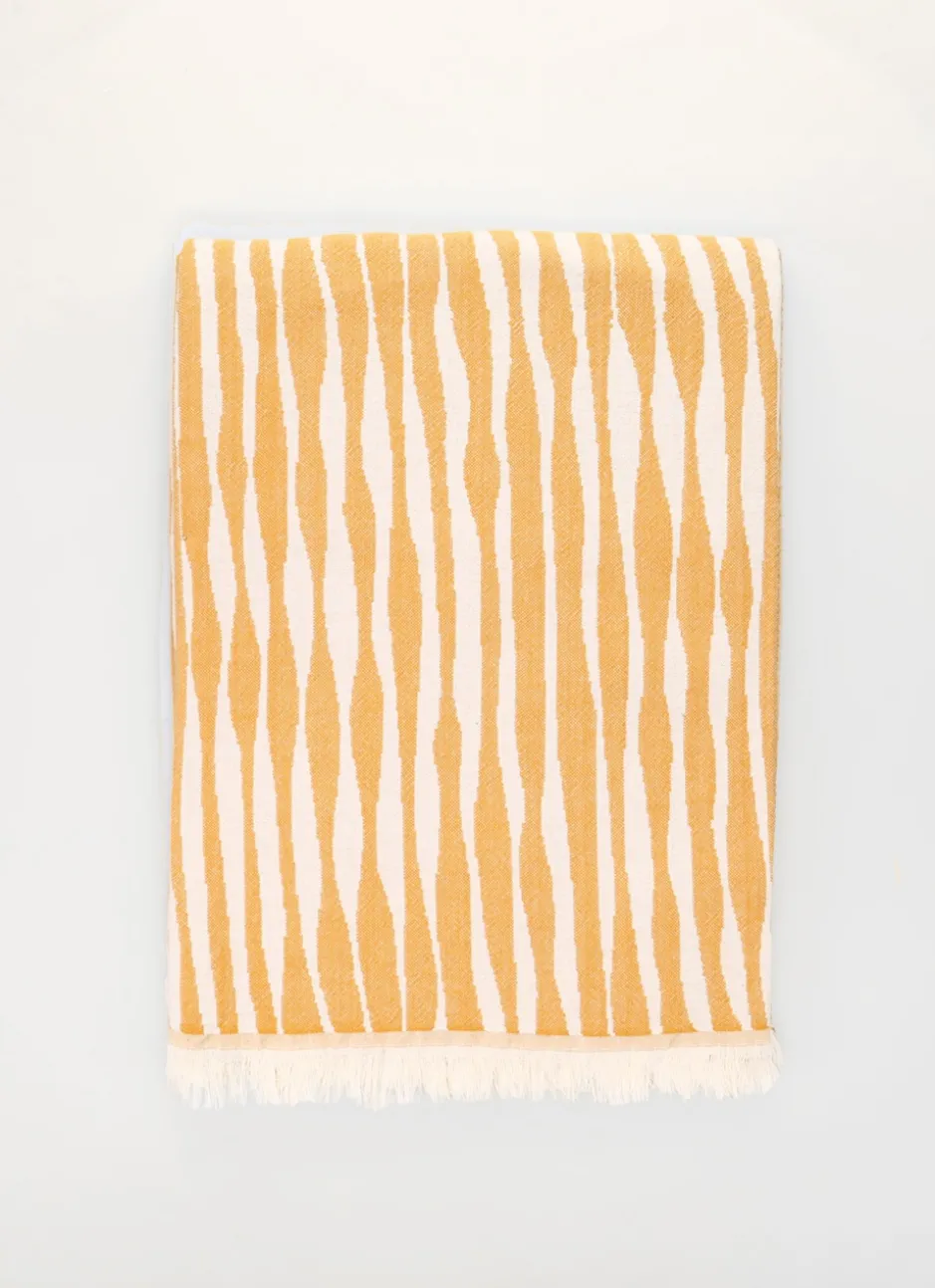 PLAID EN COTON JACQUARD MOTIF ZÈBRE JAUNE FONCE