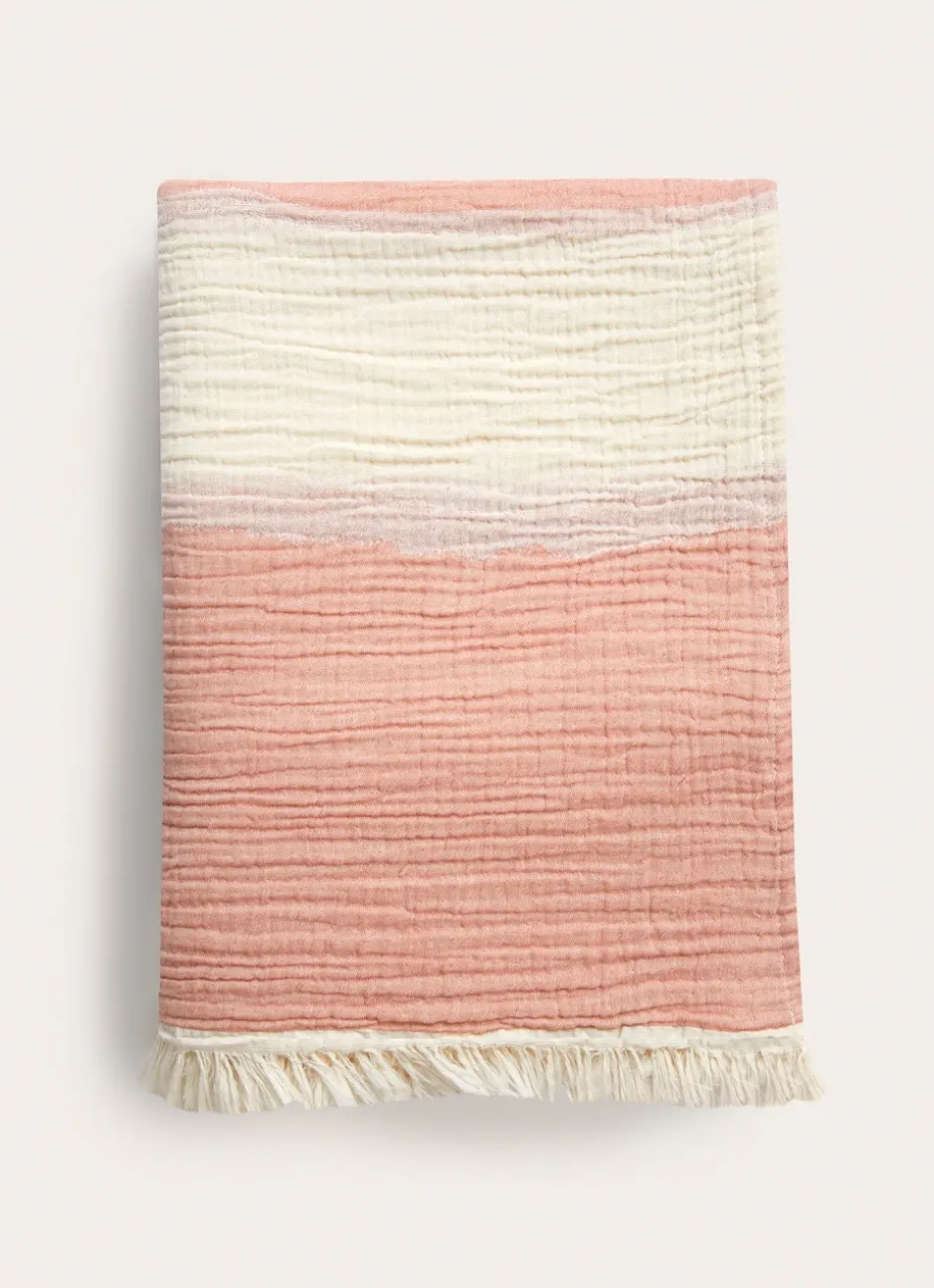 PLAID EN GAZE DE COTON RAYÉ TERRACOTTA