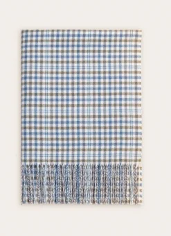 PLAID EN LAINAGE À CARREAUX TISSÉS BLEU