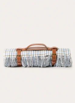 PLAID EN LAINAGE À CARREAUX TISSÉS BLEU