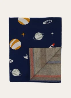 PLAID EN TRICOT DE COTON JACQUARD MOTIF GALACTIQUE BLEU