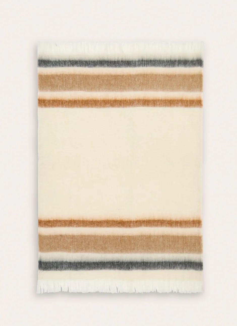 PLAID À RAYURES EFFET MOHAIR ÉCRU