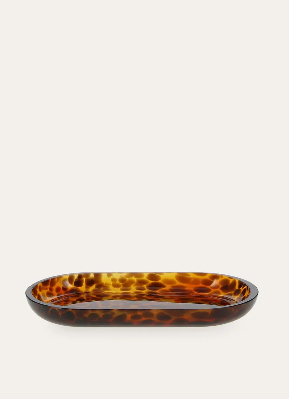 PLATEAU DE SALLE DE BAIN EN VERRE MOTIF LÉOPARD BRUN