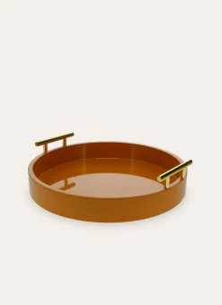 PLATEAU EN BOIS LAQUÉ AVEC POIGNÉE DORÉE CARAMEL