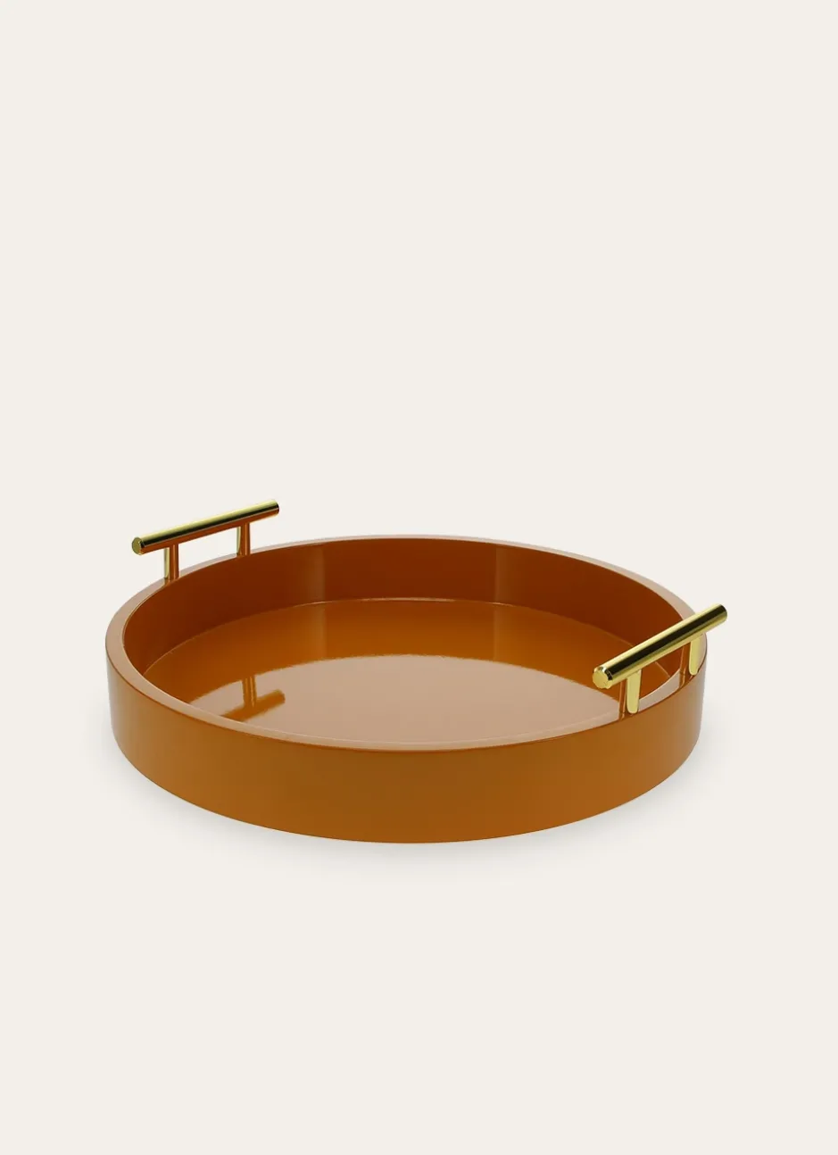 PLATEAU EN BOIS LAQUÉ AVEC POIGNÉE DORÉE CARAMEL