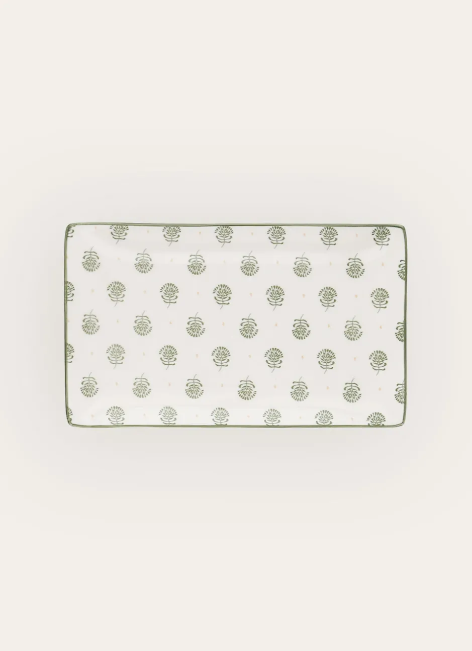 PLAT RECTANGULAIRE EN PORCELAINE GALM BLANC / VERT